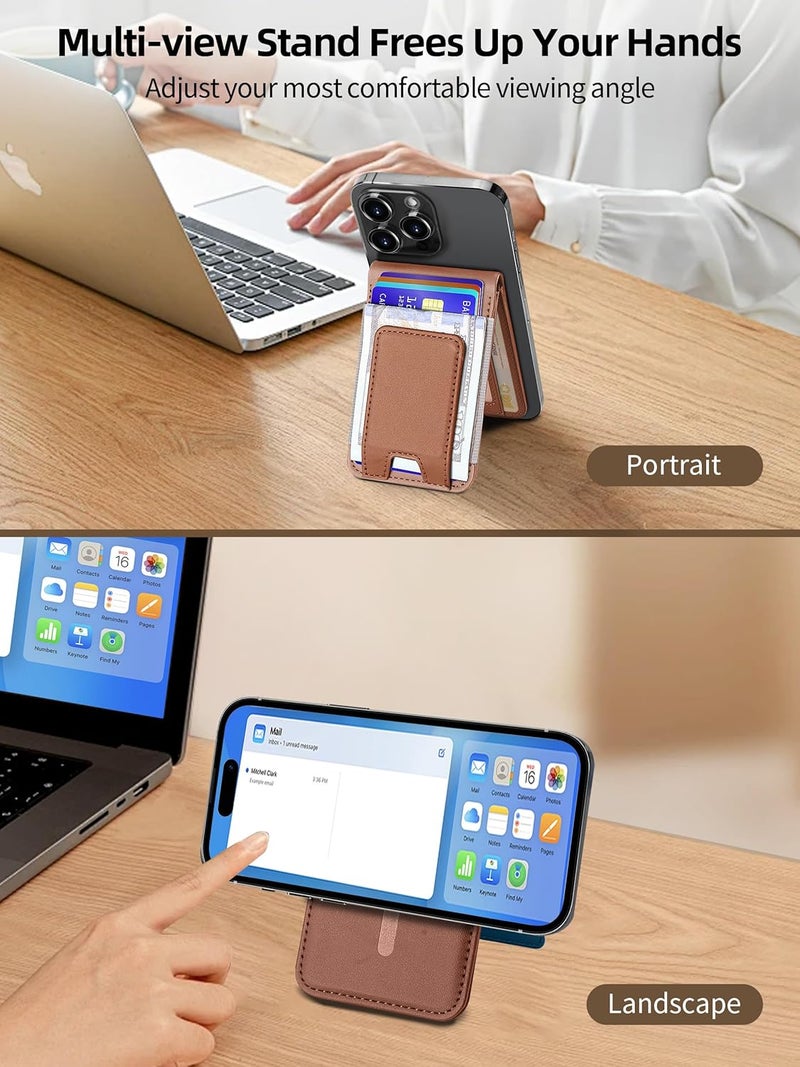 TopMade for MagSafe Wallet Stand with Money Clip, Works with Apple Find My, Magnetic Wallet for iPhone 17/16/15/14/13/12 Series, for iPhone Wallet with Finder Tracker, Brown(Gray Elastic Band) - Image 3